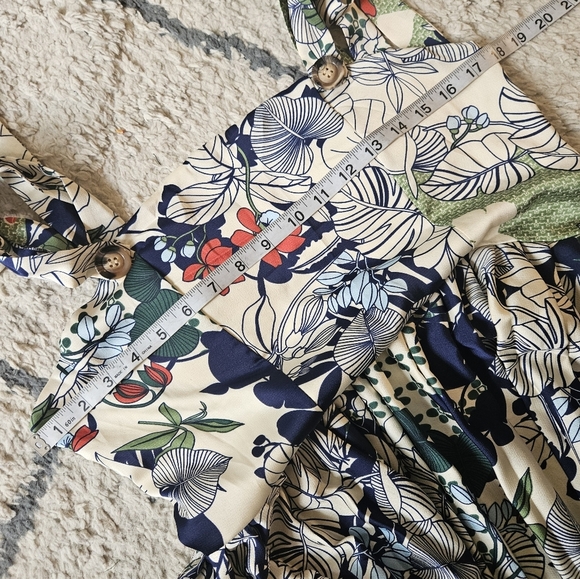 Dalia Macphee Floral Pleated Tie Shoulder Midi Dress Medium - Picture 5 of 8